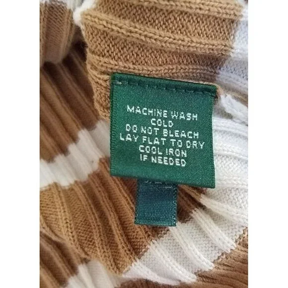 Lauren Ralph Lauren Sweater Womens Size XL Striped Brown White Button Accent - Picture 7 of 12